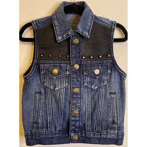 AGILE Denim Studded Snap Button Black Blue Vest Biker Boy Girl Size 5